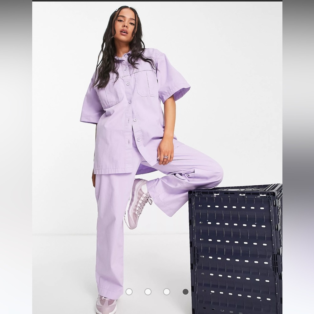 Topshop Lilac Oversized Utility Short Sleeve Shirt Size 12 - Picture 3 of 8